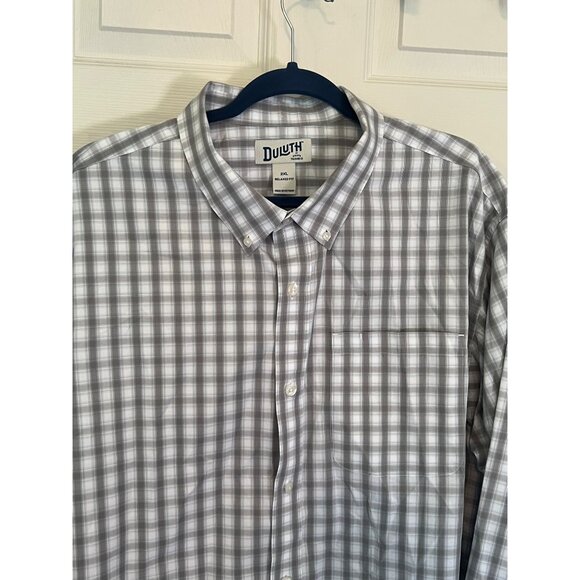 Duluth Trading Co. Grey/White Plaid Long Sleeve Button Down Shirt Men's 2XL - Picture 2 of 9